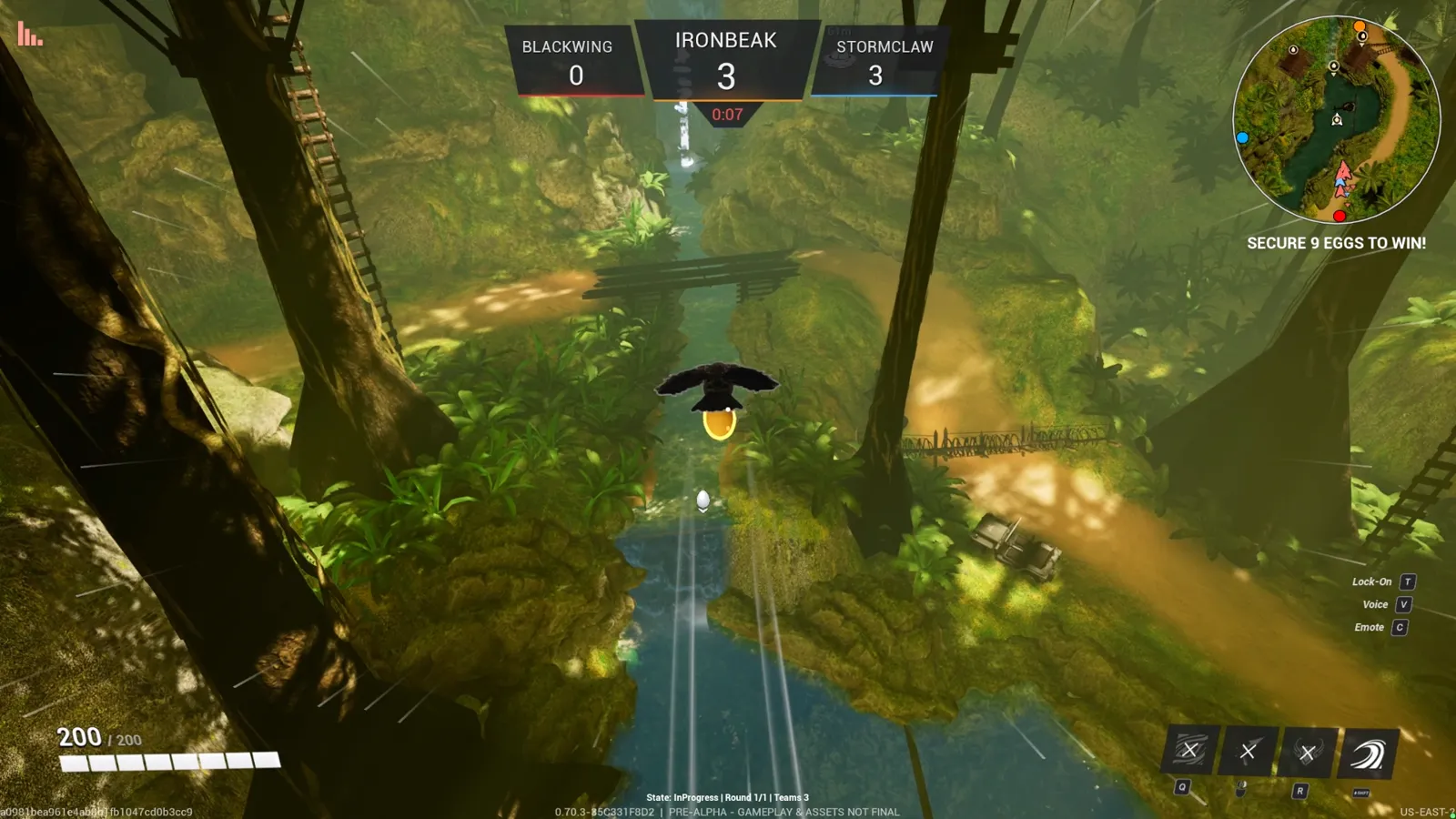 A bird carrying a glowing egg through a dense jungle map